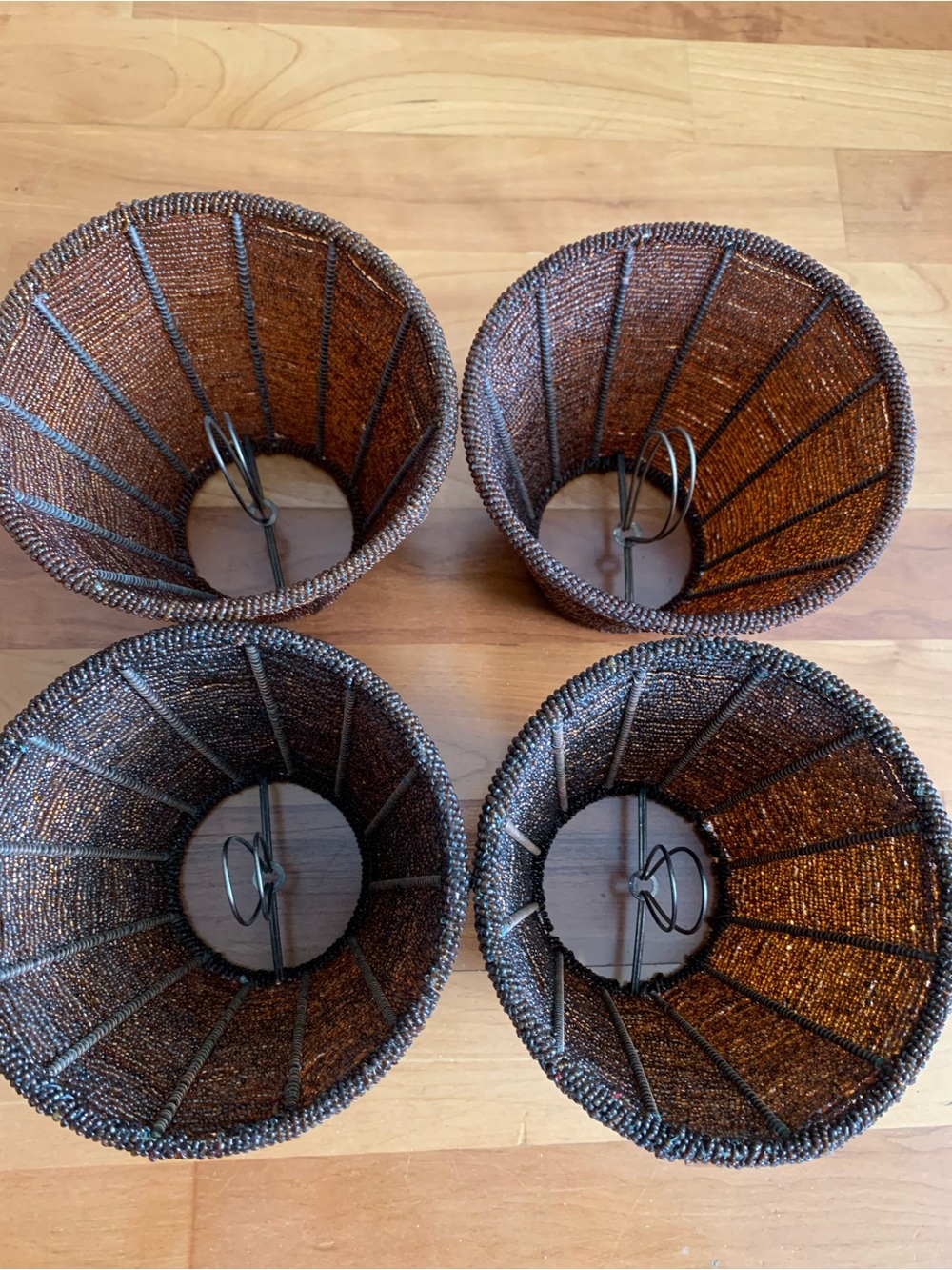 4 Vintage Bronze Glass Seed Beads Small Clip-On Chandelier Type Lamp Shades